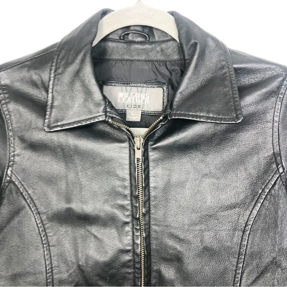 WILSONS LEATHER | Kids Black Leather Zip Front Jacket Youth Size Large